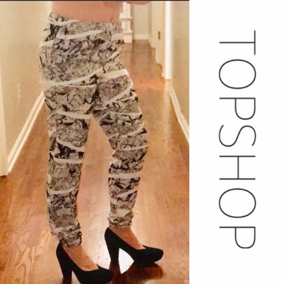 TOPSHOP black/white elastic waisted & ankle pant - Picture 1 of 8
